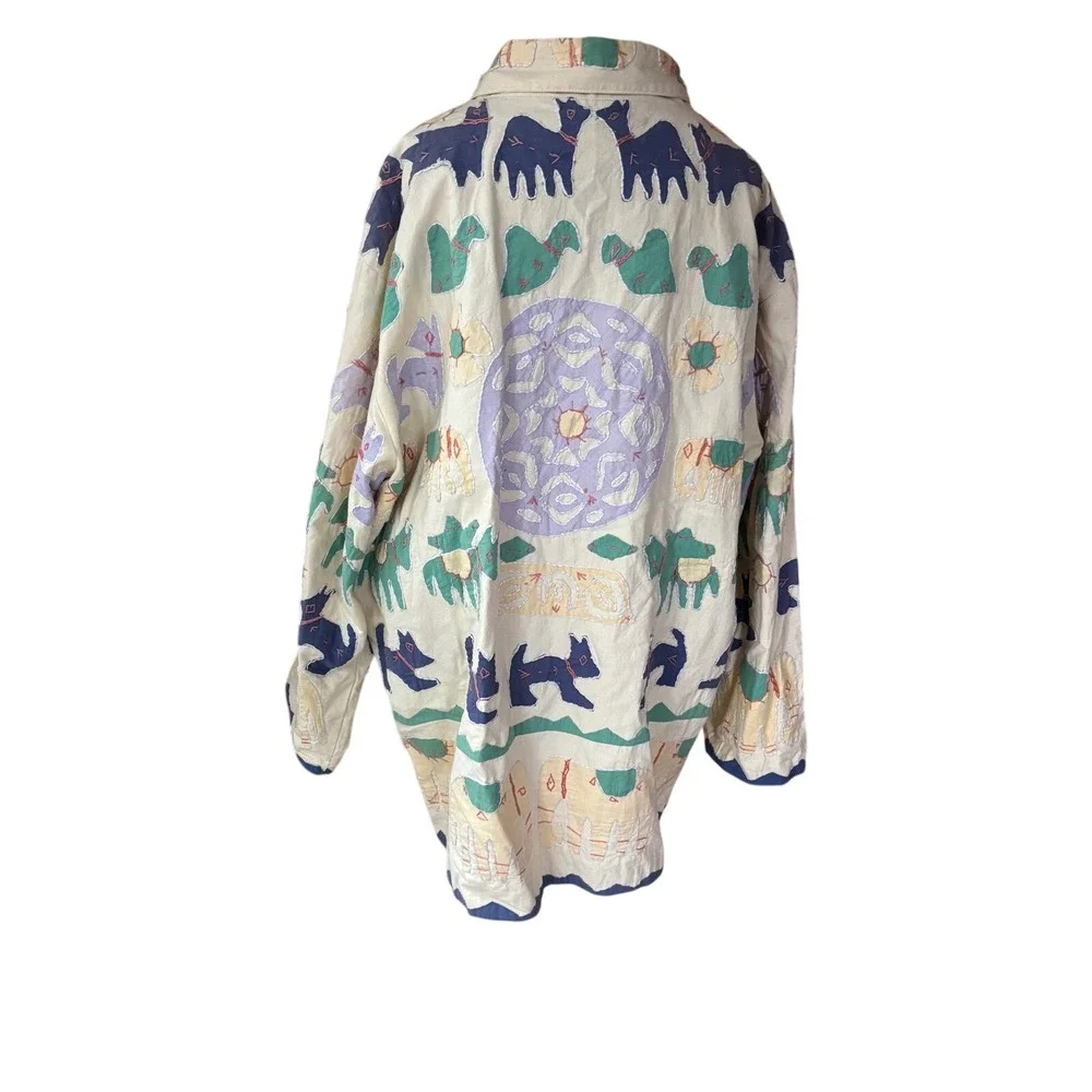 April Cornell for Cornell Trading Animal Appliqué Jacket Coat S/M Cream Art Wear